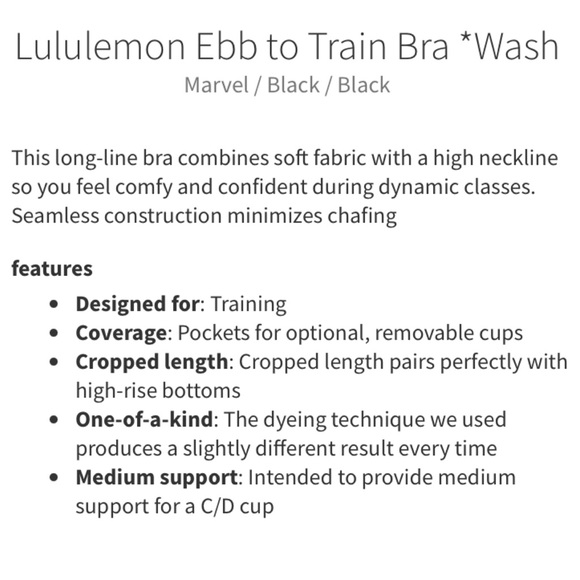 LULULEMON Athletica Ebb To Train Bra Wash in Marvel/Black/Black Sportsbra 10 - Picture 10 of 11